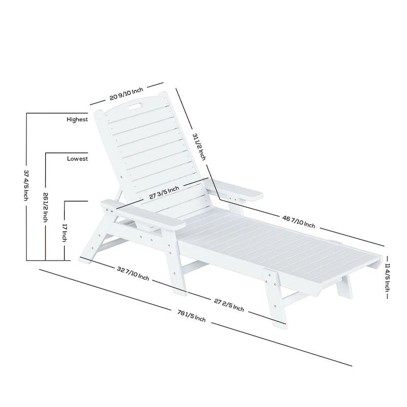 Ensemble de 3 chaises longues d'extérieur en PEHD - Chaises de piscine inclinables avec table d'appoint - Résistant aux intempéries - Capacité de charge : 227 kg