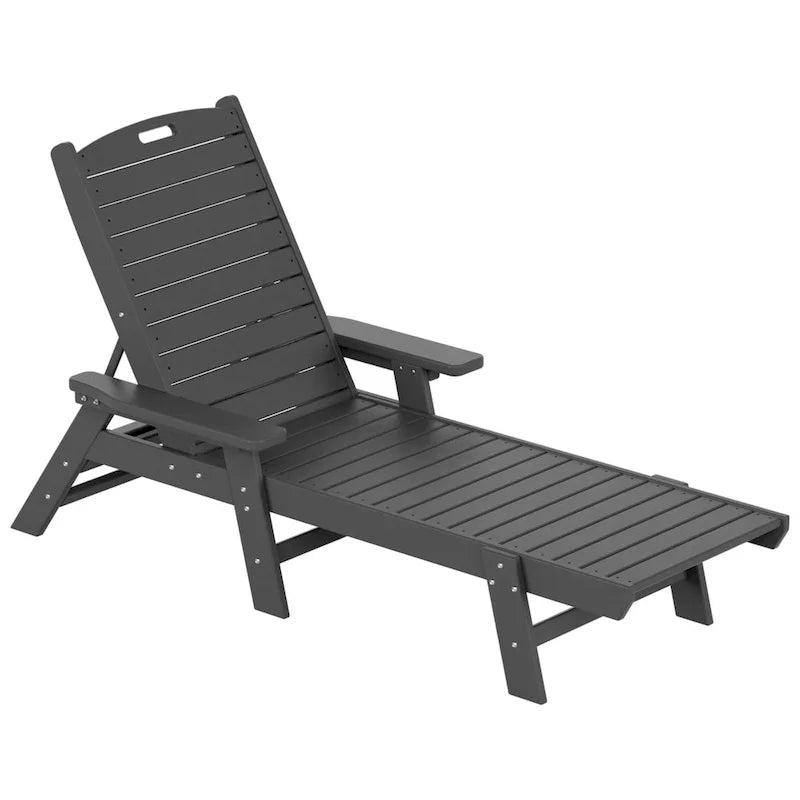Ensemble de 3 chaises longues d'extérieur en PEHD - Chaises de piscine inclinables avec table d'appoint - Résistant aux intempéries - Capacité de charge : 227 kg