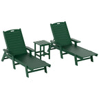 Ensemble de 3 chaises longues d'extérieur en PEHD - Chaises de piscine inclinables avec table d'appoint - Résistant aux intempéries - Capacité de charge : 227 kg