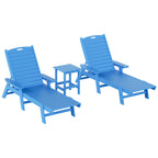 Ensemble de 3 chaises longues d'extérieur en PEHD - Chaises de piscine inclinables avec table d'appoint - Résistant aux intempéries - Capacité de charge : 227 kg