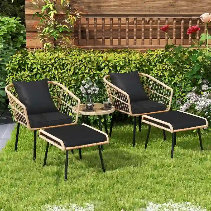 Moasis 5-Piece Outdoor Wicker Patio Bistro Set with Footrest Ottomans