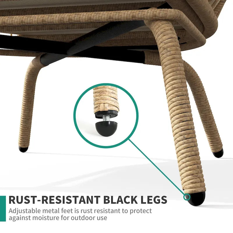 Fauteuil œuf en osier de terrasse Moasis 40 pouces de large avec coussins rembourrés, table basse et pouf