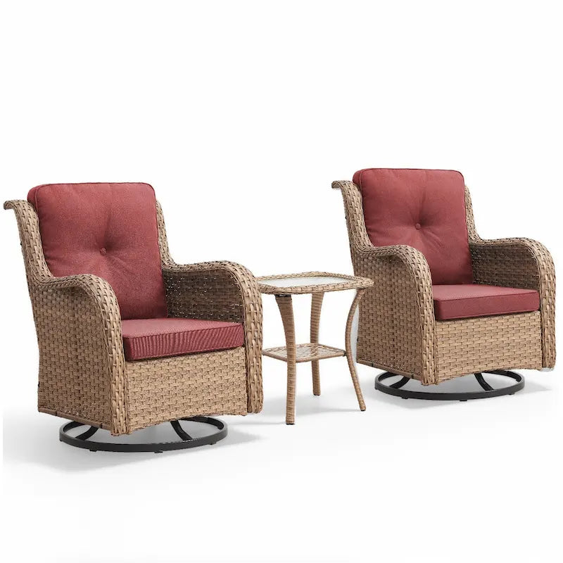 Gymojoy Fauteuil à bascule pivotant d'extérieur en résine tressée 3 pièces avec coussin et table