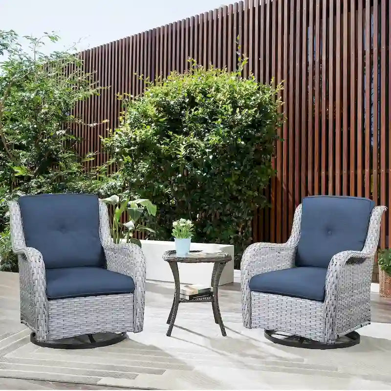 Gymojoy Fauteuil à bascule pivotant d'extérieur en résine tressée 3 pièces avec coussin et table