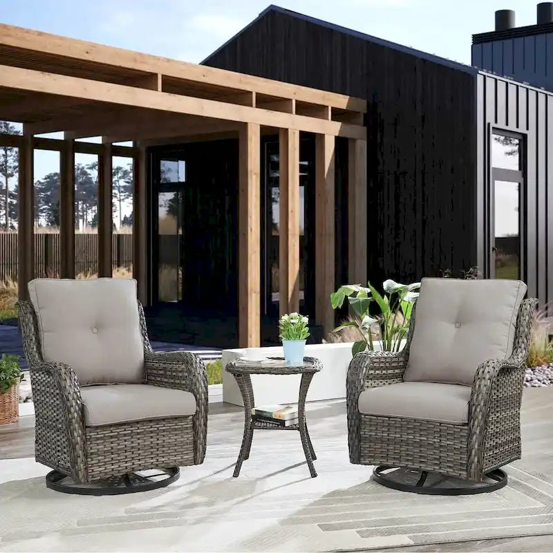 Gymojoy Fauteuil à bascule pivotant d'extérieur en résine tressée 3 pièces avec coussin et table