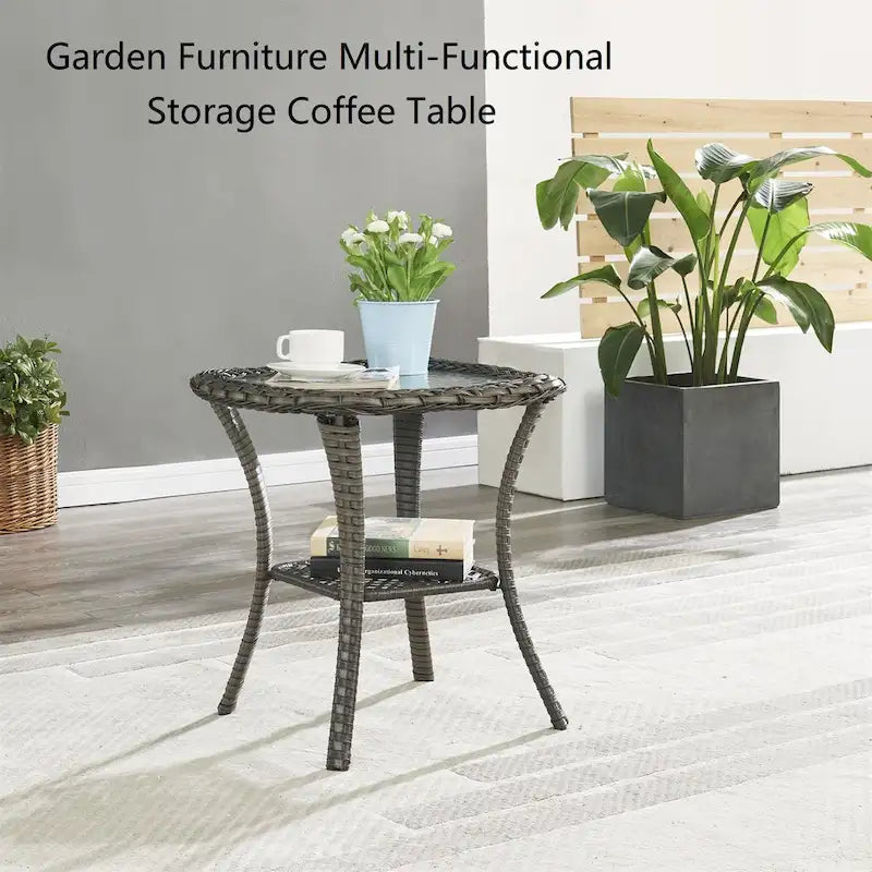 Gymojoy Fauteuil à bascule pivotant d'extérieur en résine tressée 3 pièces avec coussin et table