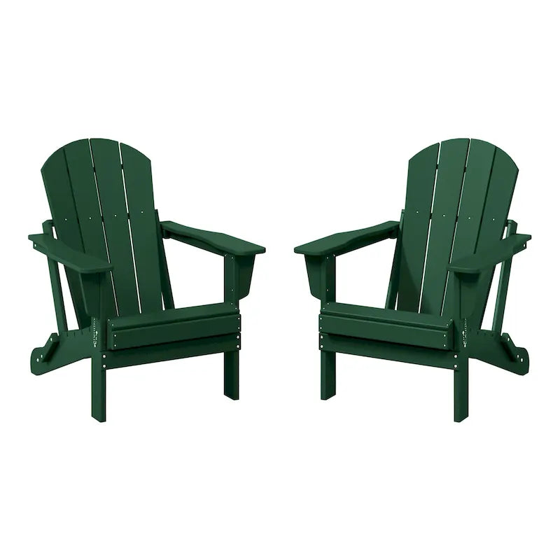 Ensemble de 2 chaises Adirondack pliantes résistantes aux intempéries - Matériau en polyéthylène, finition imitation bois - Sièges de patio extérieurs