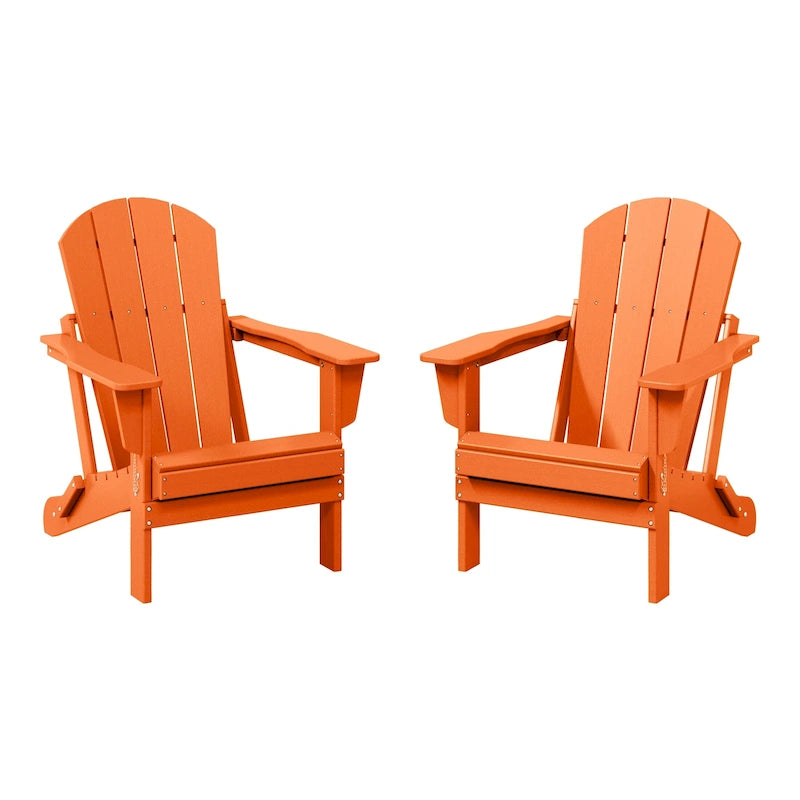 Ensemble de 2 chaises Adirondack pliantes résistantes aux intempéries - Matériau en polyéthylène, finition imitation bois - Sièges de patio extérieurs