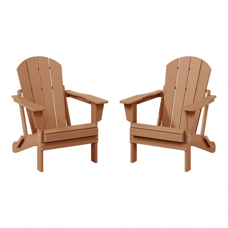 Ensemble de 2 chaises Adirondack pliantes résistantes aux intempéries - Matériau en polyéthylène, finition imitation bois - Sièges de patio extérieurs