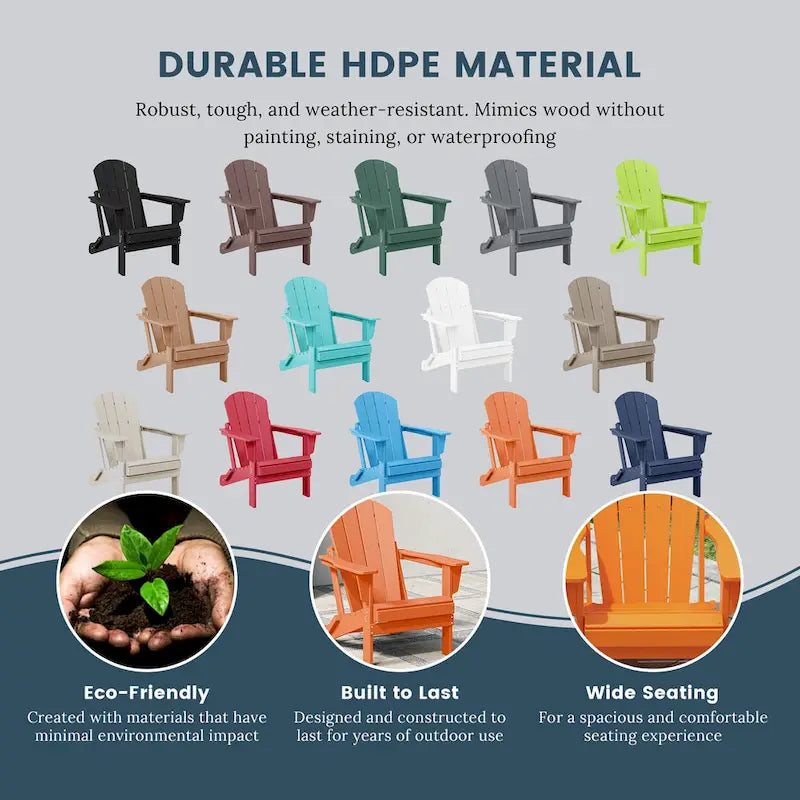 Ensemble de 2 chaises Adirondack pliantes résistantes aux intempéries - Matériau en polyéthylène, finition imitation bois - Sièges de patio extérieurs