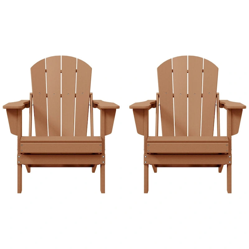 Ensemble de 2 chaises Adirondack pliantes résistantes aux intempéries - Matériau en polyéthylène, finition imitation bois - Sièges de patio extérieurs