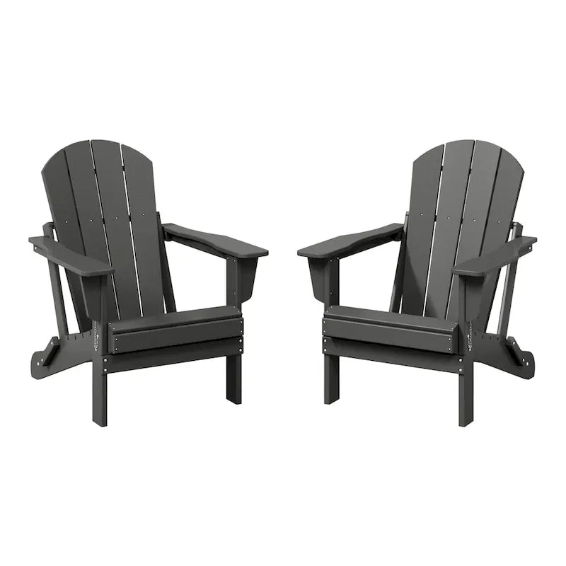 Ensemble de 2 chaises Adirondack pliantes résistantes aux intempéries - Matériau en polyéthylène, finition imitation bois - Sièges de patio extérieurs