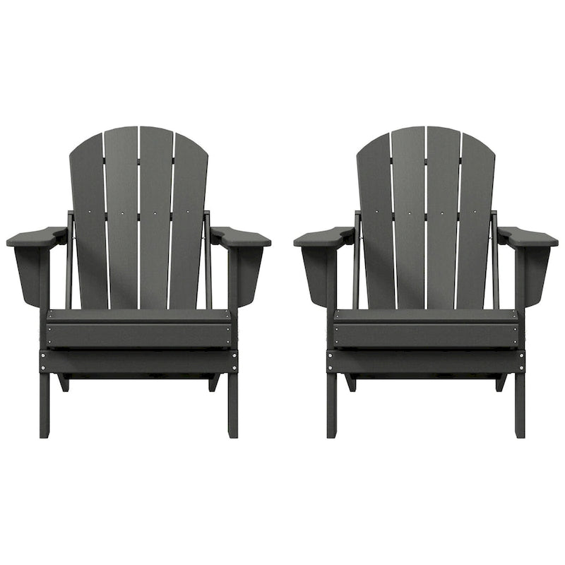 Ensemble de 2 chaises Adirondack pliantes résistantes aux intempéries - Matériau en polyéthylène, finition imitation bois - Sièges de patio extérieurs