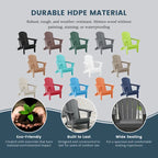 Ensemble de 2 chaises Adirondack pliantes résistantes aux intempéries - Matériau en polyéthylène, finition imitation bois - Sièges de patio extérieurs