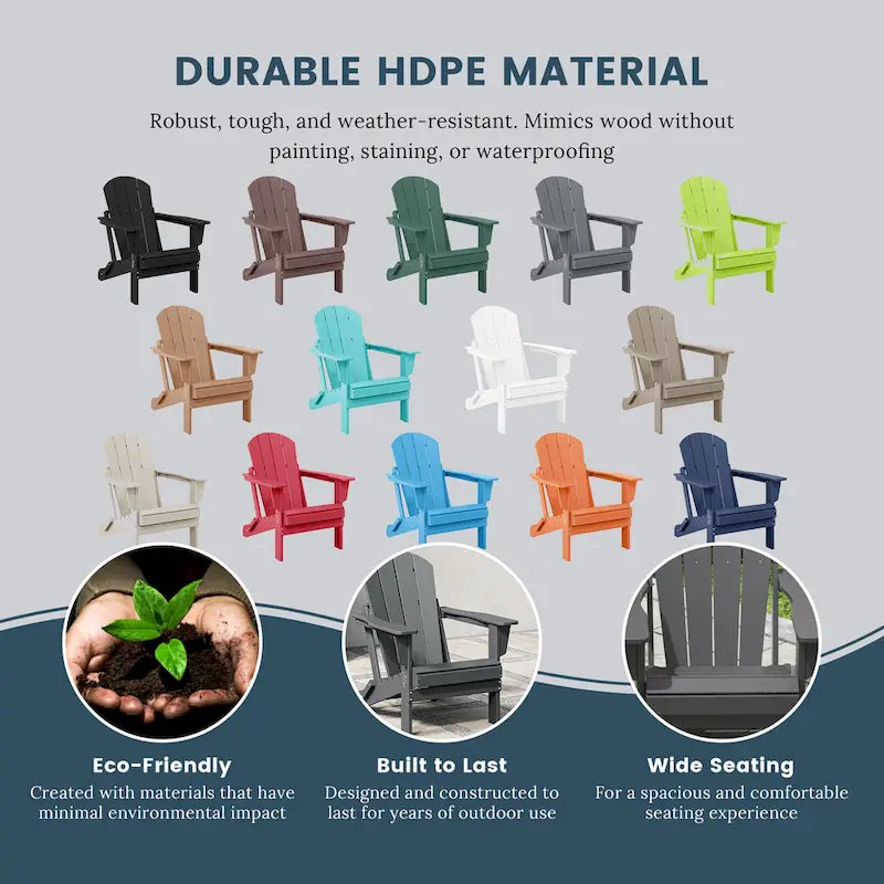 Ensemble de 2 chaises Adirondack pliantes résistantes aux intempéries - Matériau en polyéthylène, finition imitation bois - Sièges de patio extérieurs