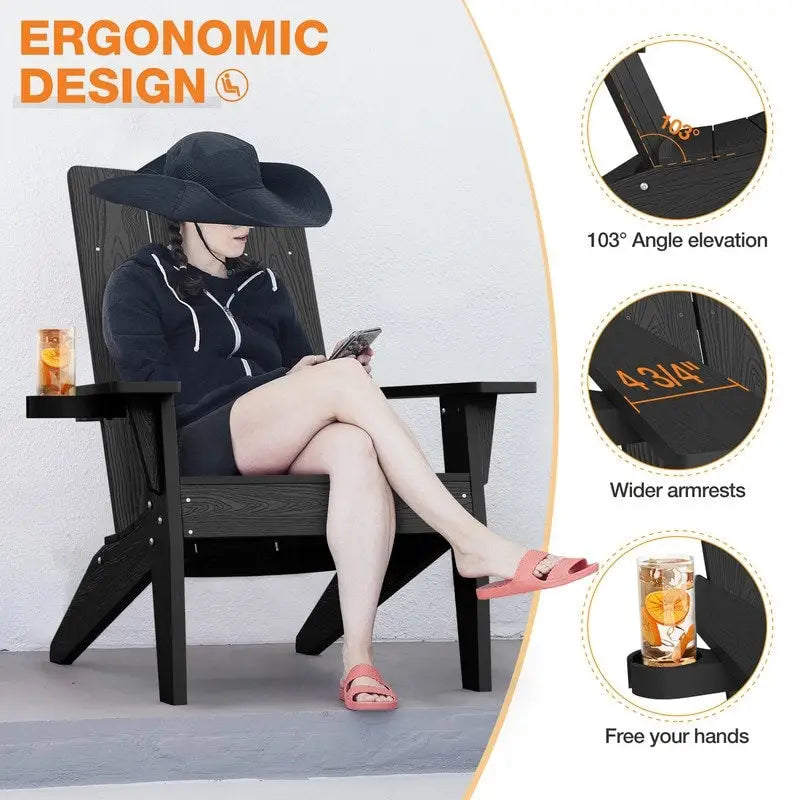 Ensemble de 2 chaises Adirondack d'extérieur WINSOON HIPS résistantes aux intempéries avec porte-gobelet