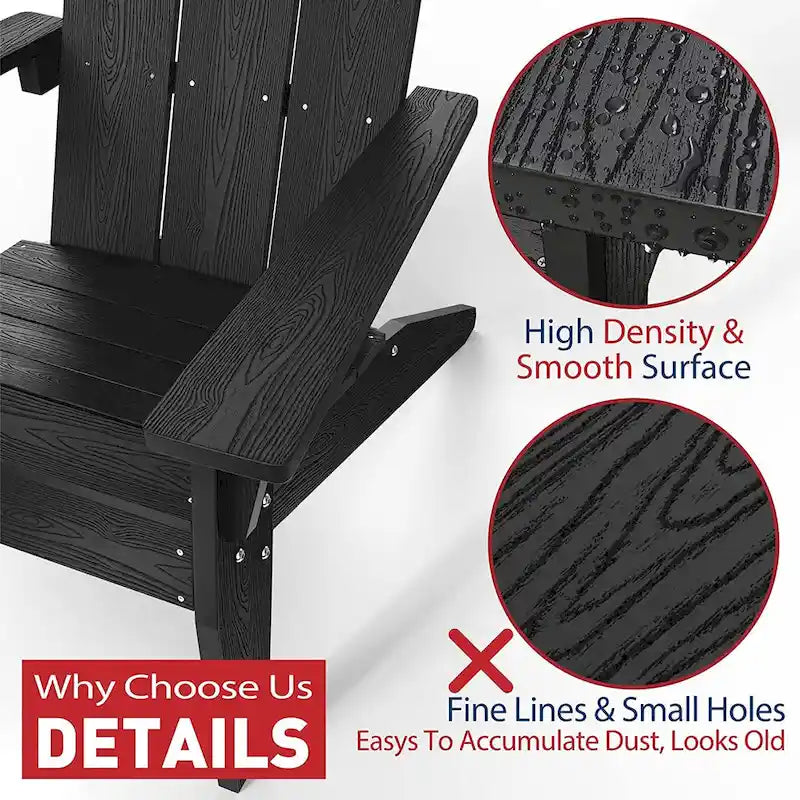 Ensemble de 2 chaises Adirondack HIPS tout temps - Porte-gobelets - Aspect bois - Résistantes aux UV et à l'eau - Capacité de charge : 159 kg