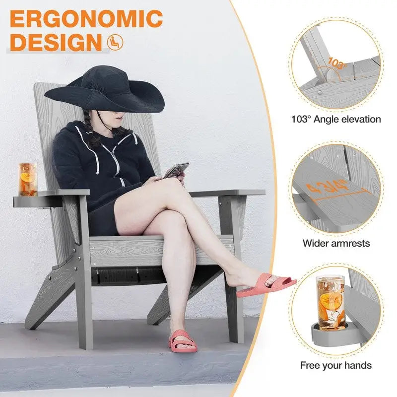 Ensemble de 2 chaises Adirondack HIPS tout temps - Porte-gobelets - Aspect bois - Résistantes aux UV et à l'eau - Capacité de charge : 159 kg