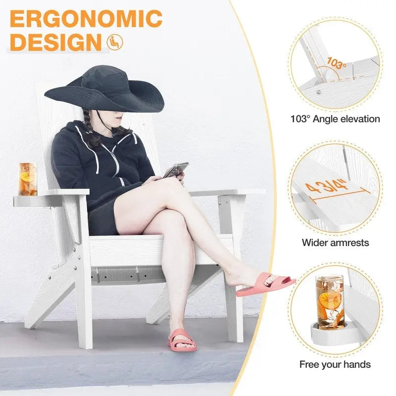 Ensemble de 2 chaises Adirondack HIPS tout temps - Porte-gobelets - Aspect bois - Résistantes aux UV et à l'eau - Capacité de charge : 159 kg