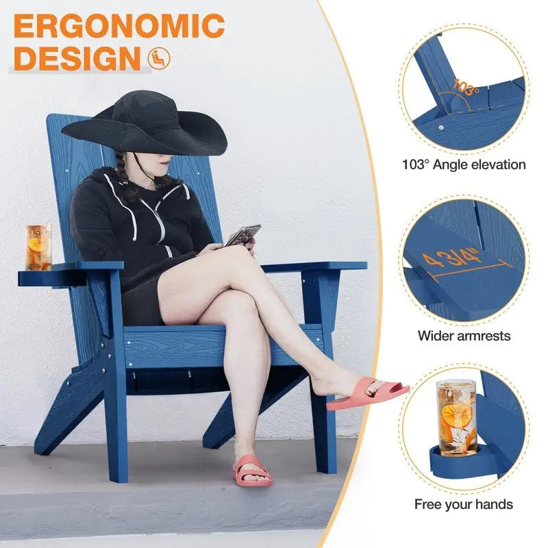 Ensemble de 2 chaises Adirondack HIPS tout temps - Porte-gobelets - Aspect bois - Résistantes aux UV et à l'eau - Capacité de charge : 159 kg