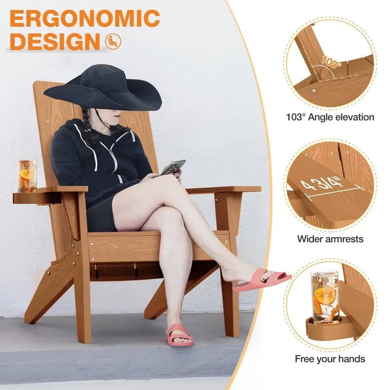 Ensemble de 2 chaises Adirondack HIPS tout temps - Porte-gobelets - Aspect bois - Résistantes aux UV et à l'eau - Capacité de charge : 159 kg