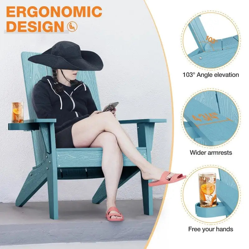 Ensemble de 2 chaises Adirondack HIPS tout temps - Porte-gobelets - Aspect bois - Résistantes aux UV et à l'eau - Capacité de charge : 159 kg