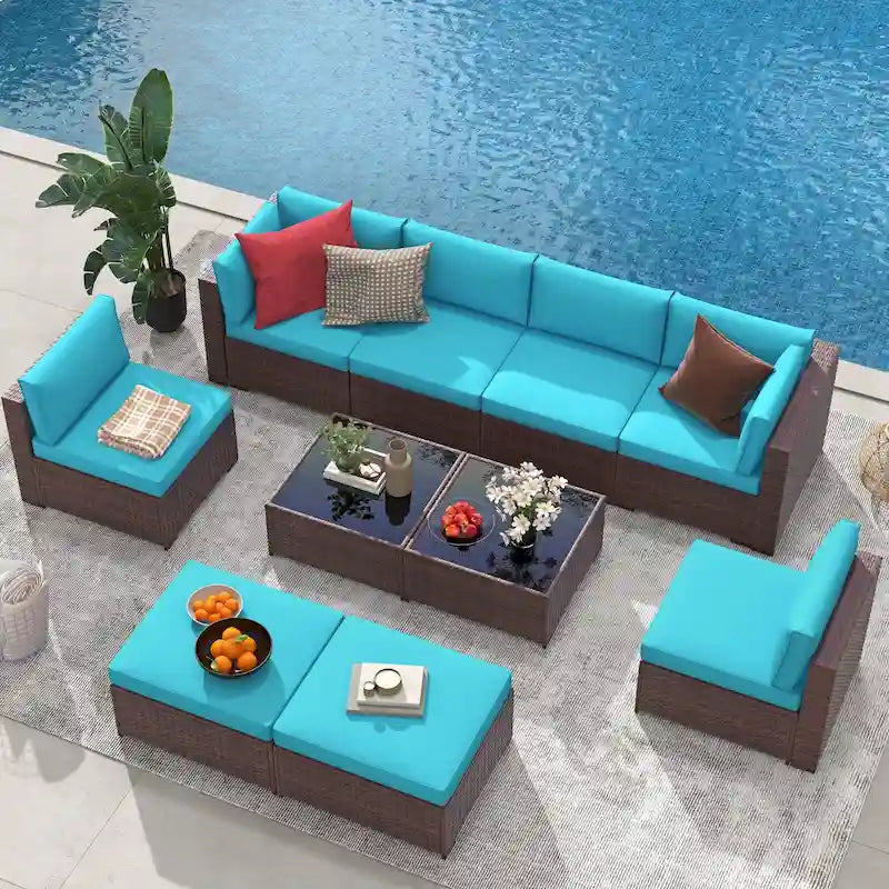 Ensemble de canapés d'angle en osier 10 pièces