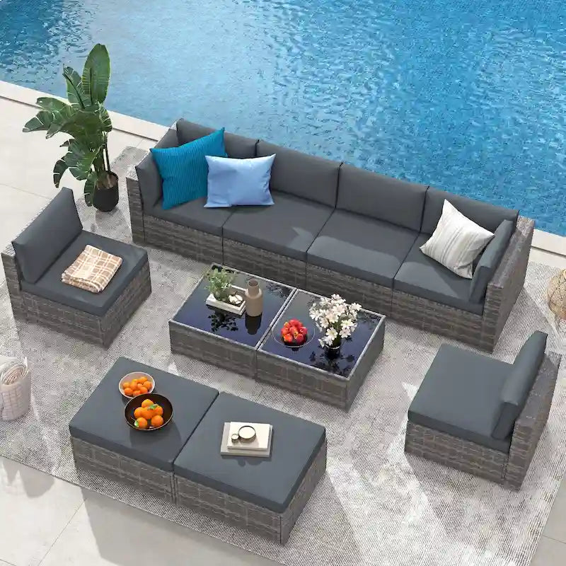 Ensemble de canapés d'angle en osier 10 pièces