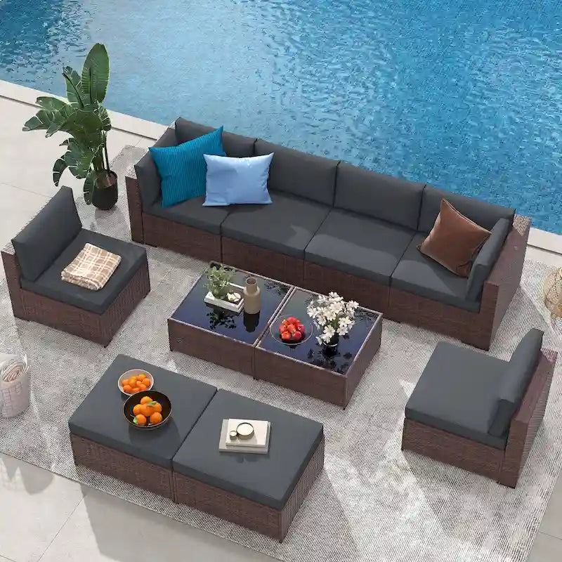 Ensemble de canapés d'angle en osier 10 pièces