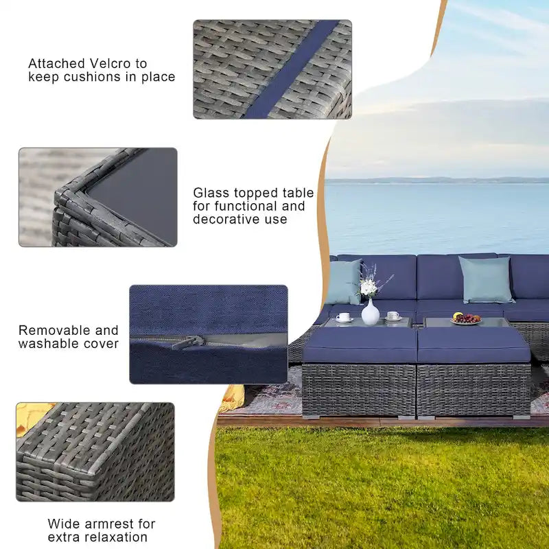 Ensemble de canapés d'angle en osier 10 pièces