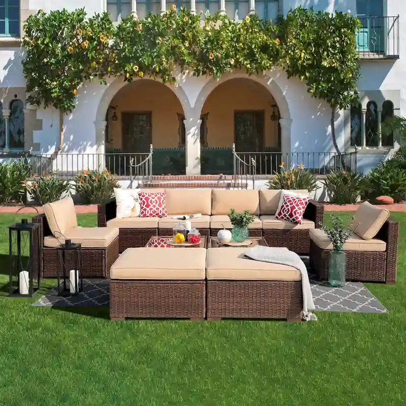 Ensemble de canapés d'angle en osier 10 pièces