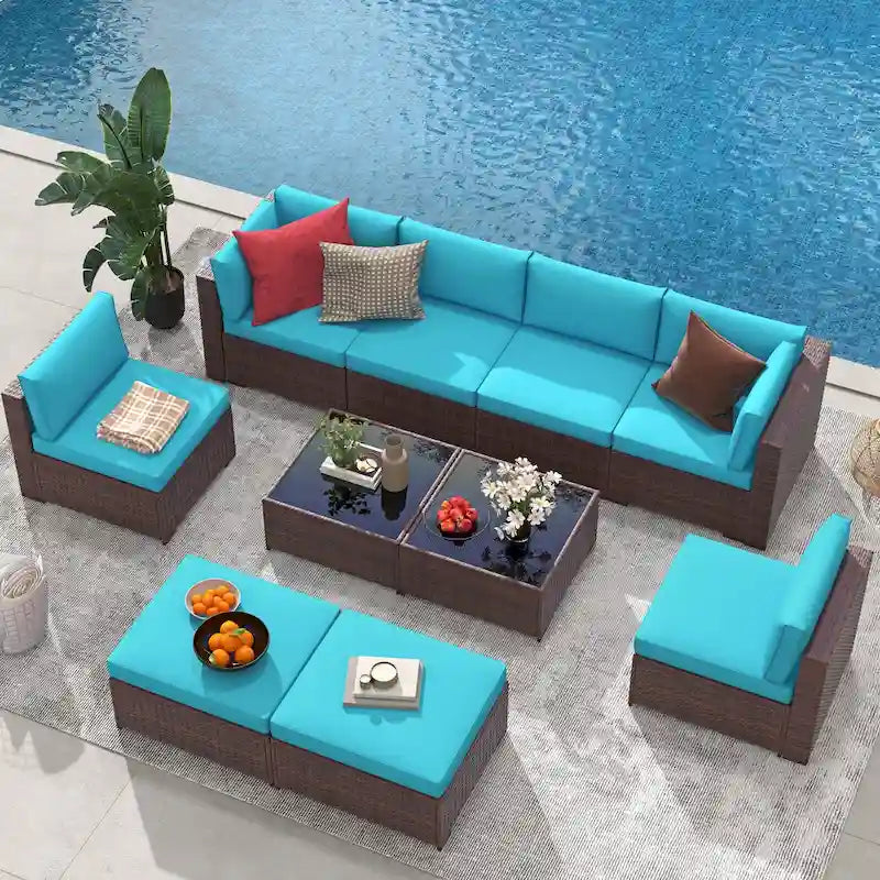 Ensemble de canapés d'angle en osier 10 pièces