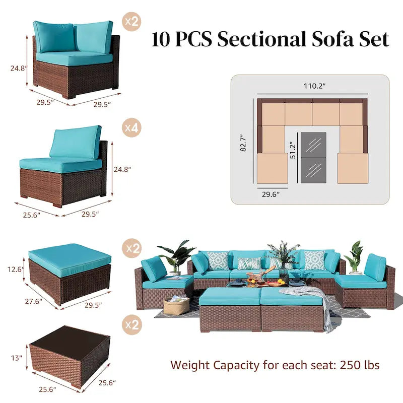 Ensemble de canapés d'angle en osier 10 pièces