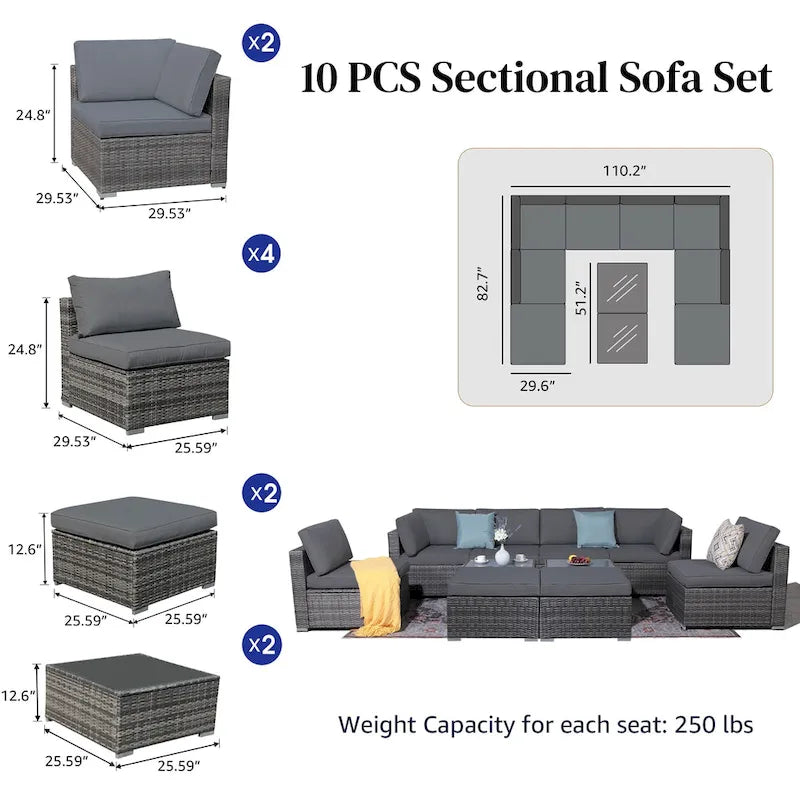 Ensemble de canapés d'angle en osier 10 pièces