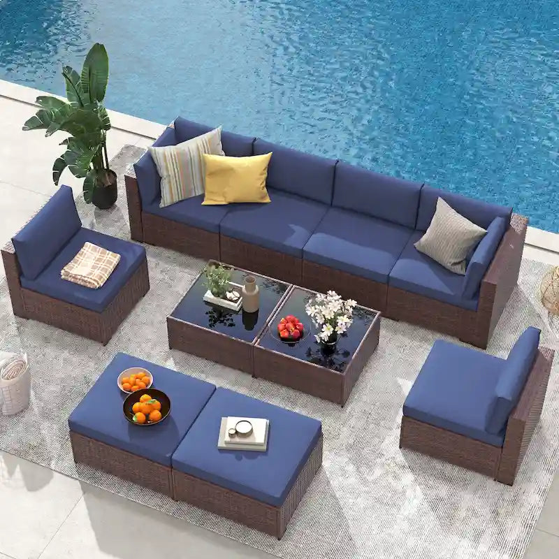 Ensemble de canapés d'angle en osier 10 pièces