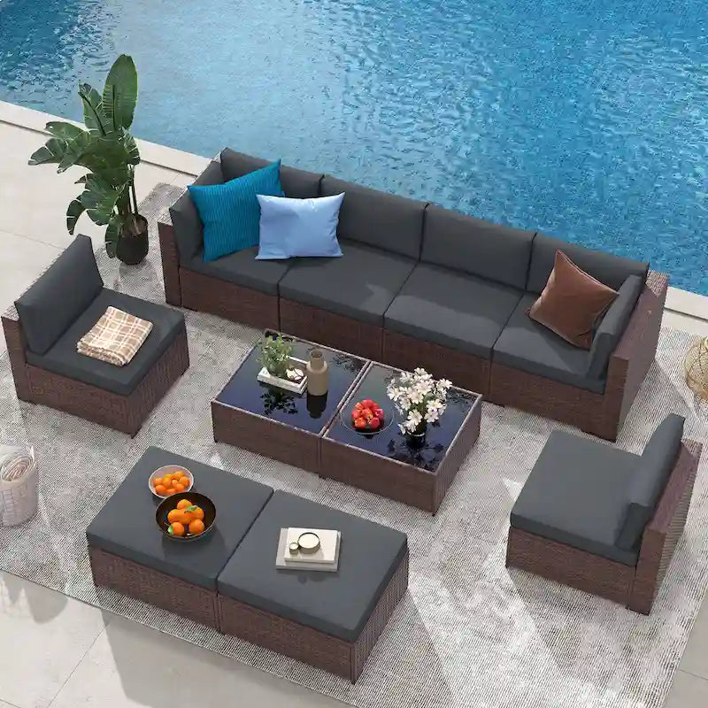 Ensemble de canapés d'angle en osier 10 pièces