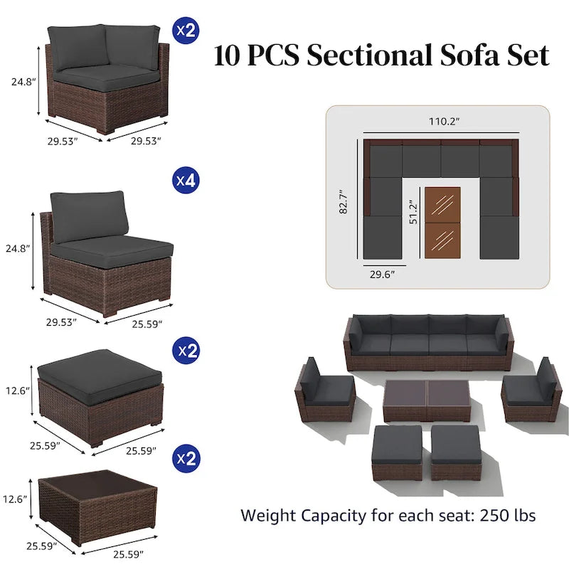 Ensemble de canapés d'angle en osier 10 pièces