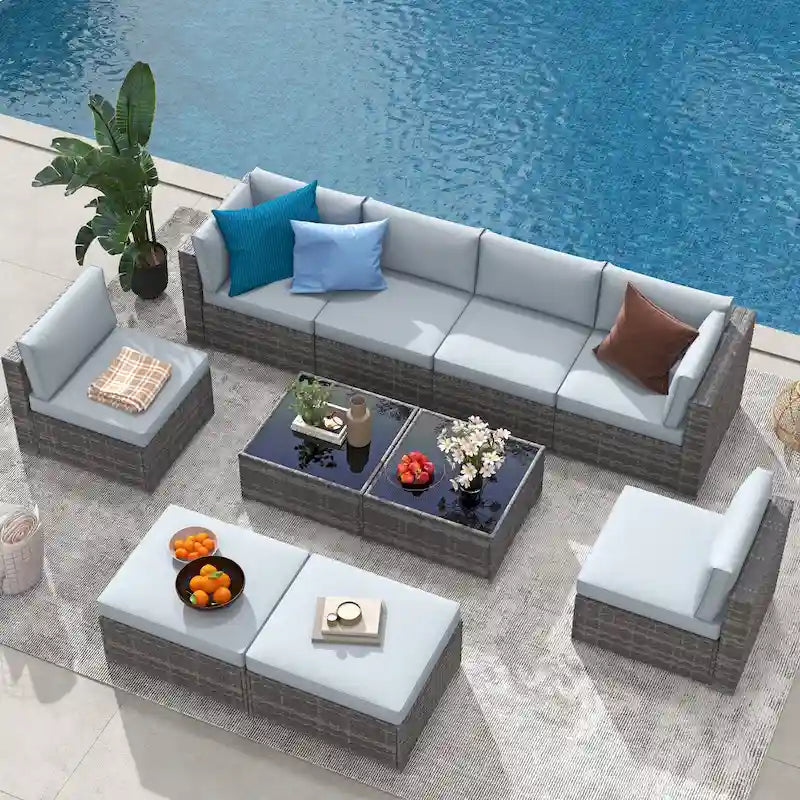 Ensemble de canapés d'angle en osier 10 pièces