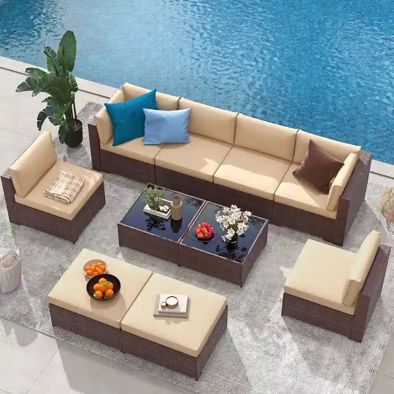 Ensemble de canapés d'angle en osier 10 pièces