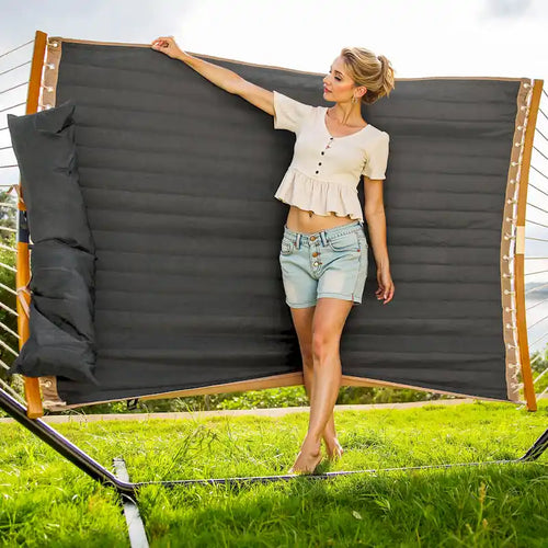 2-person Outdoor Hammock with Stand & Pillow