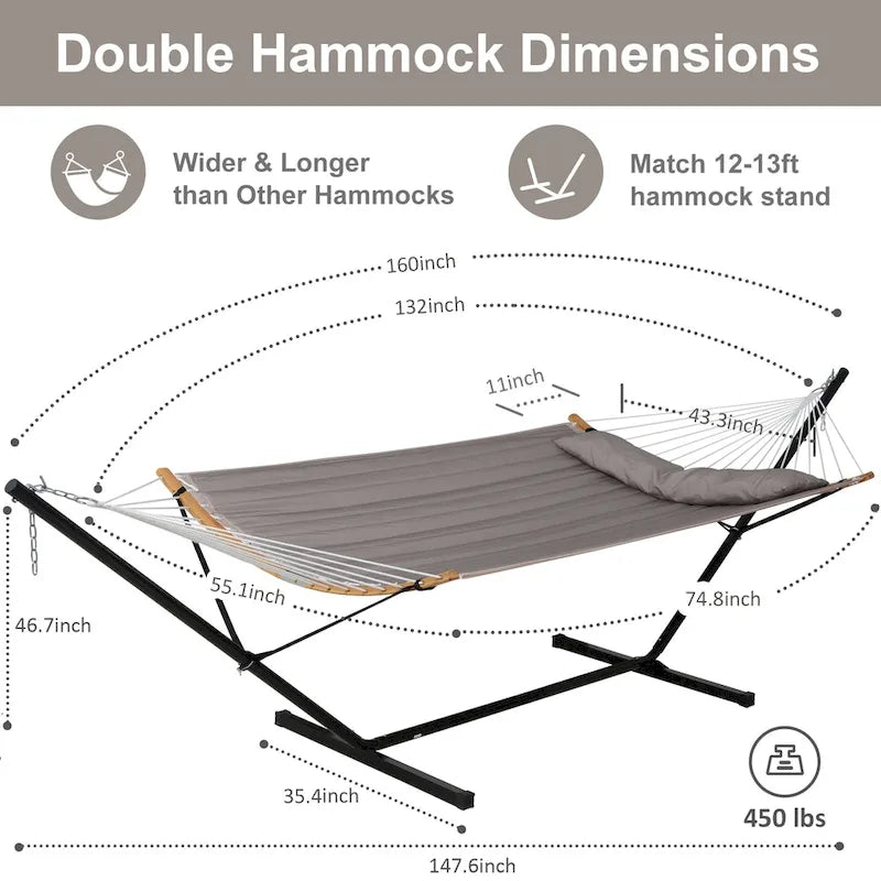 Hamac d'extérieur 2 places avec support et oreiller