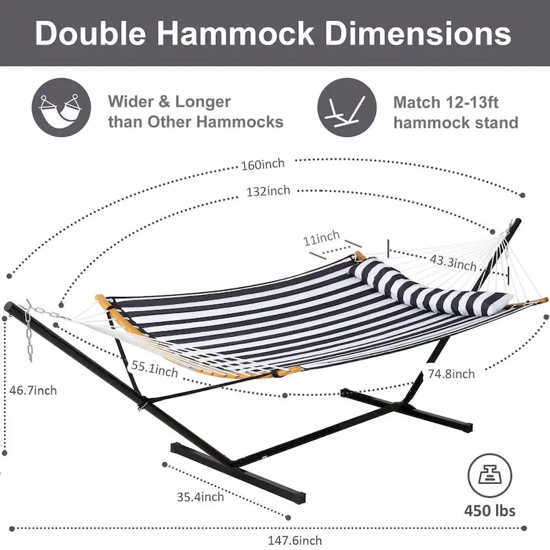 Hamac d'extérieur 2 places avec support et oreiller