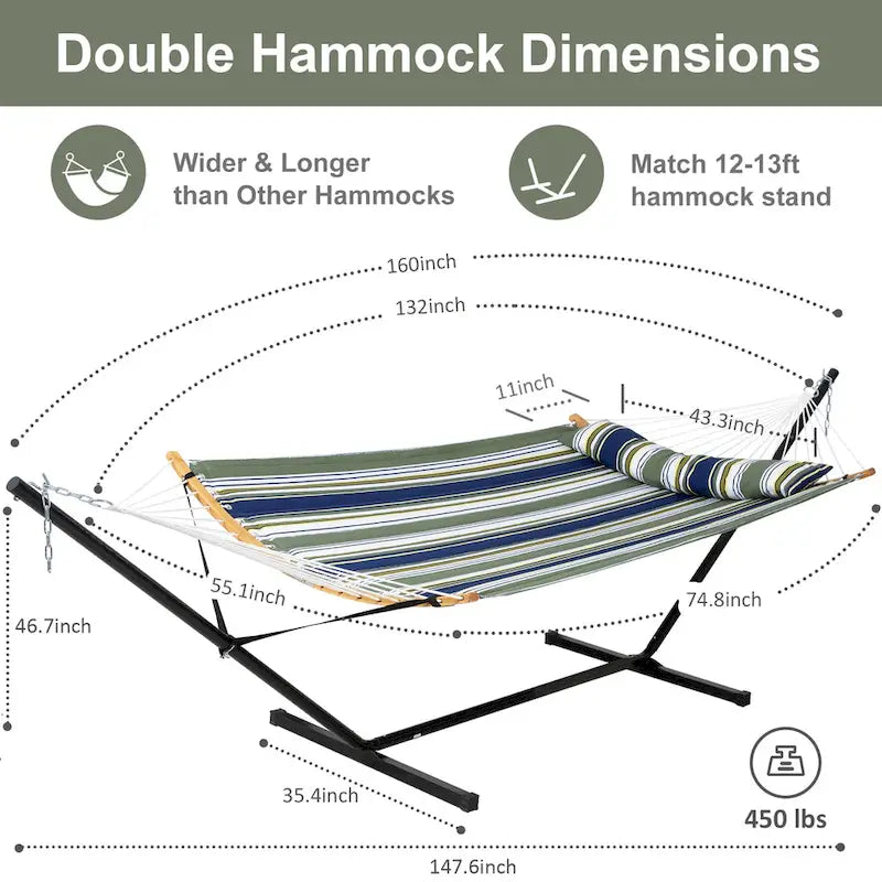 Hamac d'extérieur 2 places avec support et oreiller