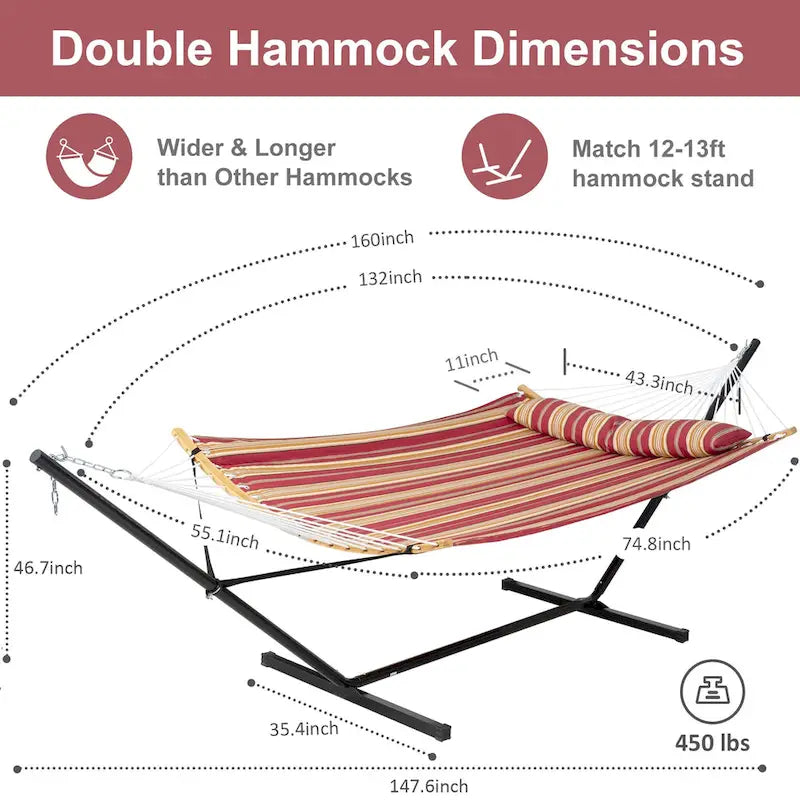 Hamac d'extérieur 2 places avec support et oreiller