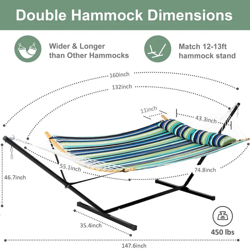 Hamac d'extérieur 2 places avec support et oreiller