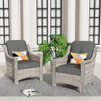 Ensemble de 2 chaises de jardin en rotin tressé à dossier haut - Résine PE tressée à la main - Acier thermolaqué - Coussins inclus