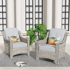 Ensemble de 2 chaises de jardin en rotin tressé à dossier haut - Résine PE tressée à la main - Acier thermolaqué - Coussins inclus