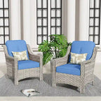 Ensemble de 2 chaises de jardin en rotin tressé à dossier haut - Résine PE tressée à la main - Acier thermolaqué - Coussins inclus