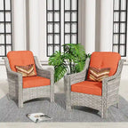 Ensemble de 2 chaises de jardin en rotin tressé à dossier haut - Résine PE tressée à la main - Acier thermolaqué - Coussins inclus