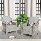 Ensemble de 2 chaises de jardin en rotin tressé à dossier haut - Résine PE tressée à la main - Acier thermolaqué - Coussins inclus